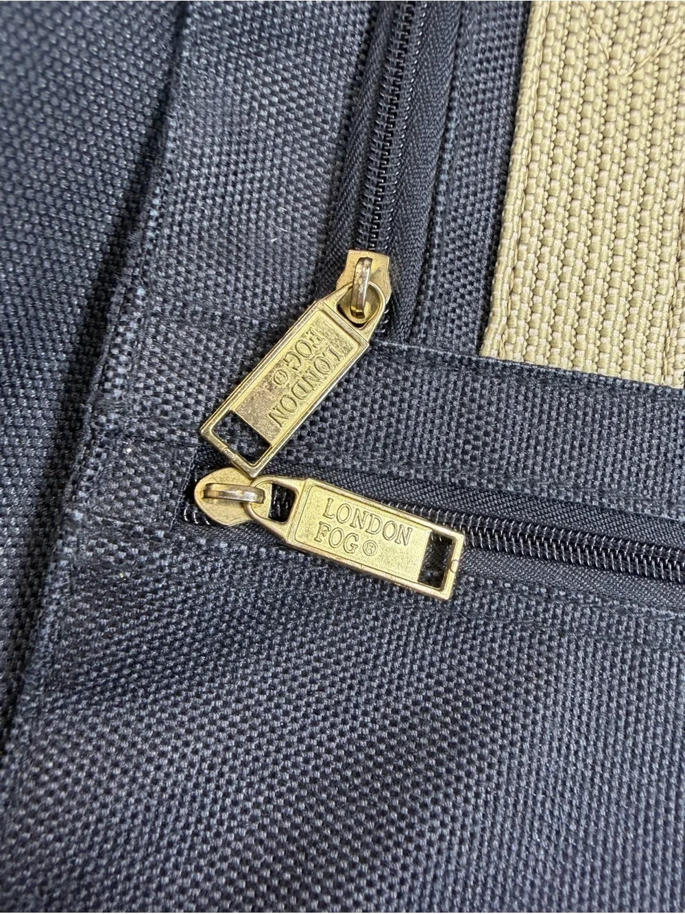 NWOT London Fog Black Laptop Briefcase with Tan Accents & Shoulder Strap.